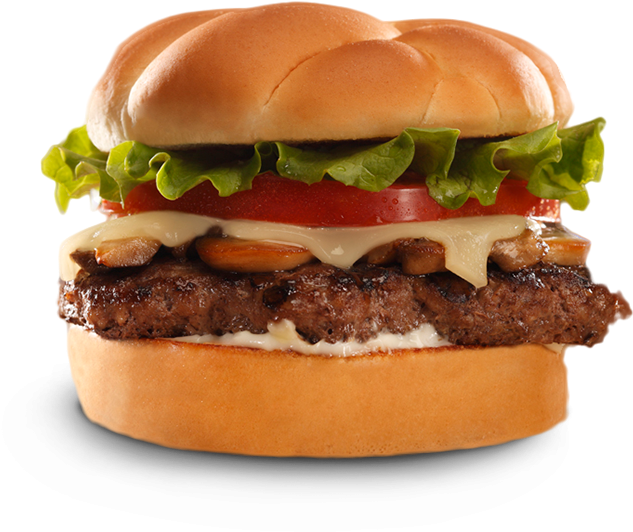 Burger Transparent Background - Backyard Burger Mushroom Swiss Burger (639x535), Png Download