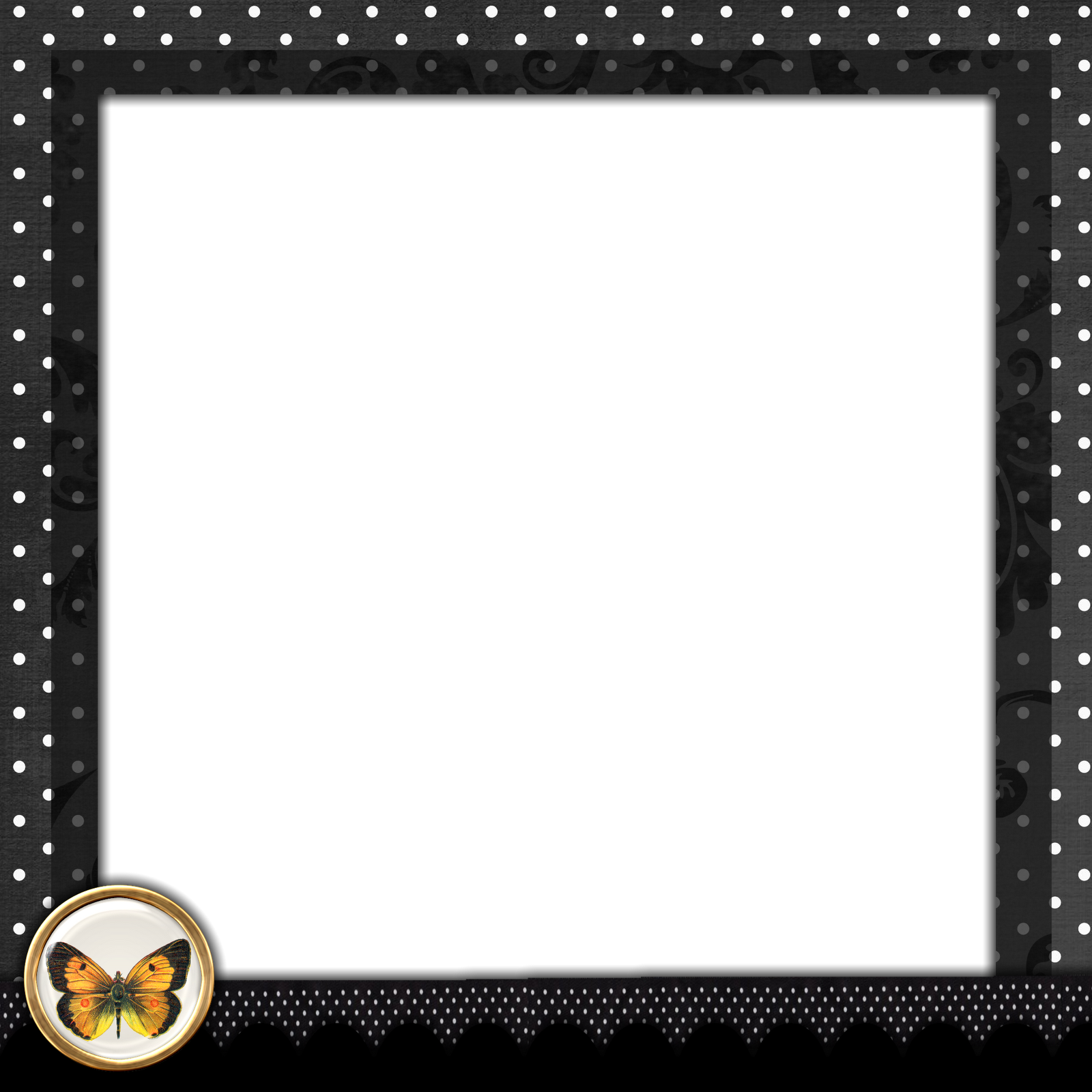 Black Polka Dot Border - Poke Dot Frame Transparent (1600x1600), Png Download