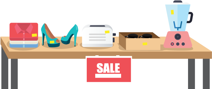 Garage Sale Png - Yard Sale Table Clip Art (728x295), Png Download