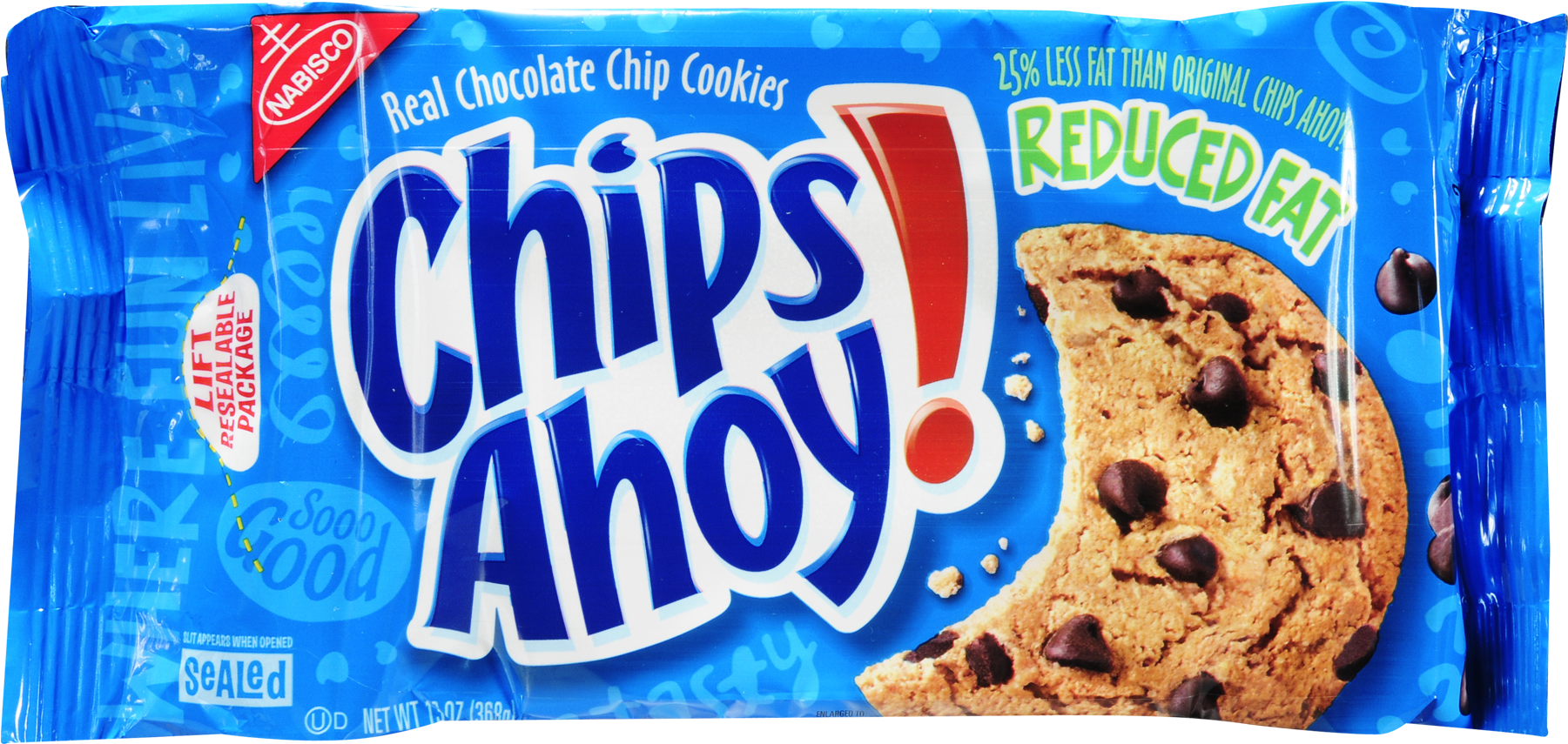 Nabisco Chips Ahoy Reduced Fat Chocolate Chip Cookies, - Chips Ahoy Cookies - 15.25 Oz Tray (1800x1800), Png Download
