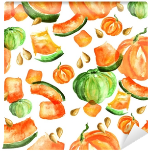 The Pattern Of A Set Of Gourd, Pumpkin Pieces, Watercolors - Wallpaper (400x400), Png Download