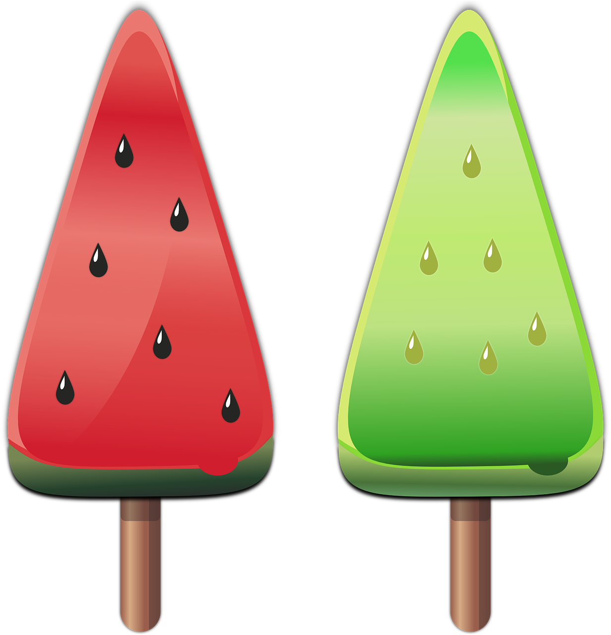 Ice, Melon, Summer, Sweets, Water Ice, Red, Green - Melon Popsicles Clipart (621x640), Png Download