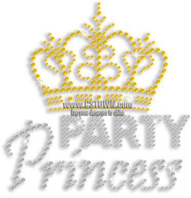 Party Princess & Gold Crown Iron-on Rhinestone Transfer - Crown (450x450), Png Download