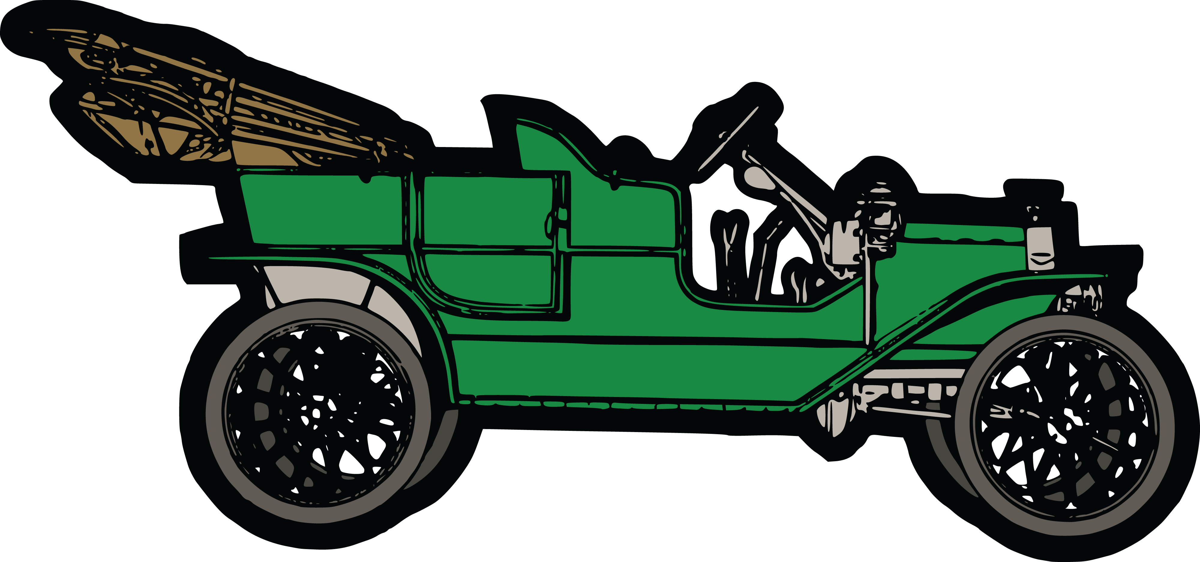 Free Clipart Of A Convertible Green Vintage Car - Car Clipart Colour Png (4000x1873), Png Download