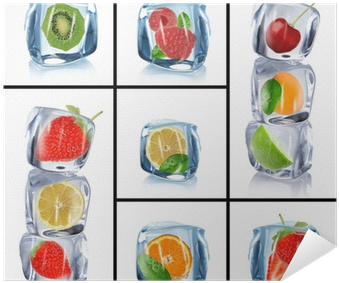 Collection Of Ice Cubes With Frozen Fruits Poster • - Collection Of Ice Cubes With Frozen Shower Curtain (400x400), Png Download