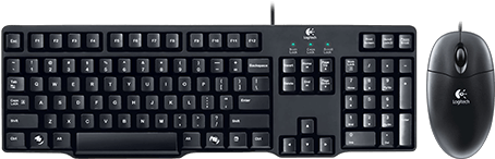 Logitech® Classic Desktop Mk100 Full-size Space Saving - Logitech Mk100 Wired Keyboard With Wired Optical Mouse (453x393), Png Download