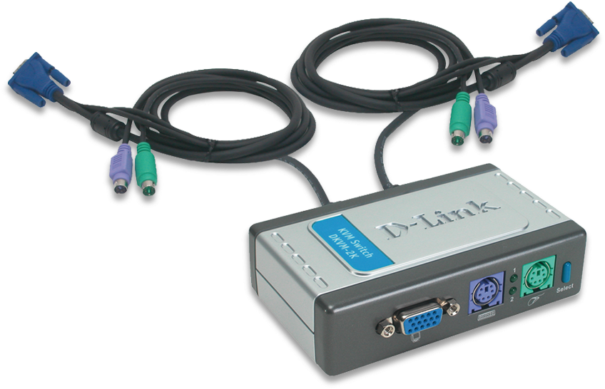 2‑port Keyboard‑video‑mouse Switch With Built‑in Cables - D-link Dkvm 2k Kvm Switch - 2 Ports (1664x936), Png Download
