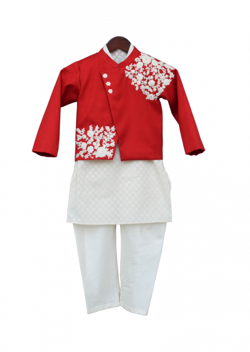 Off White Kurta With Red Jacket & Churidar - Costume (497x700), Png Download