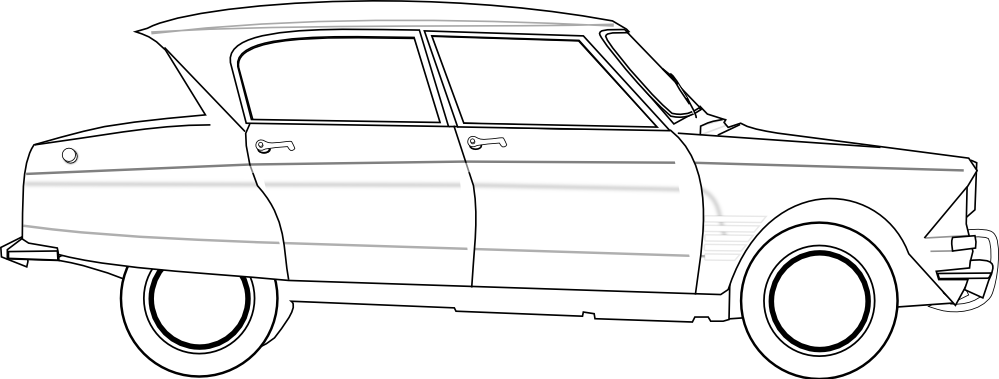 Ami Old Car Art Sheet Page Black White Line Art 999px - Classic Car (999x379), Png Download