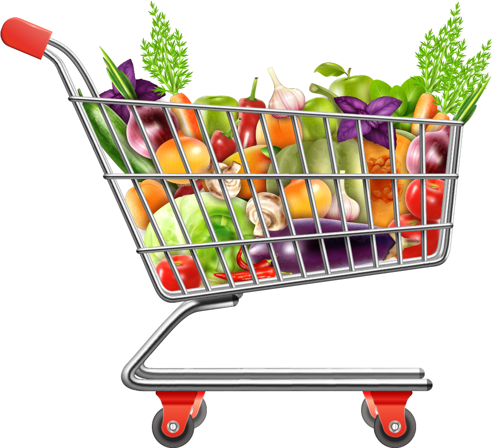 Vegetable Clipart Supermarket - Shopping Cart Png (1000x1000), Png Download