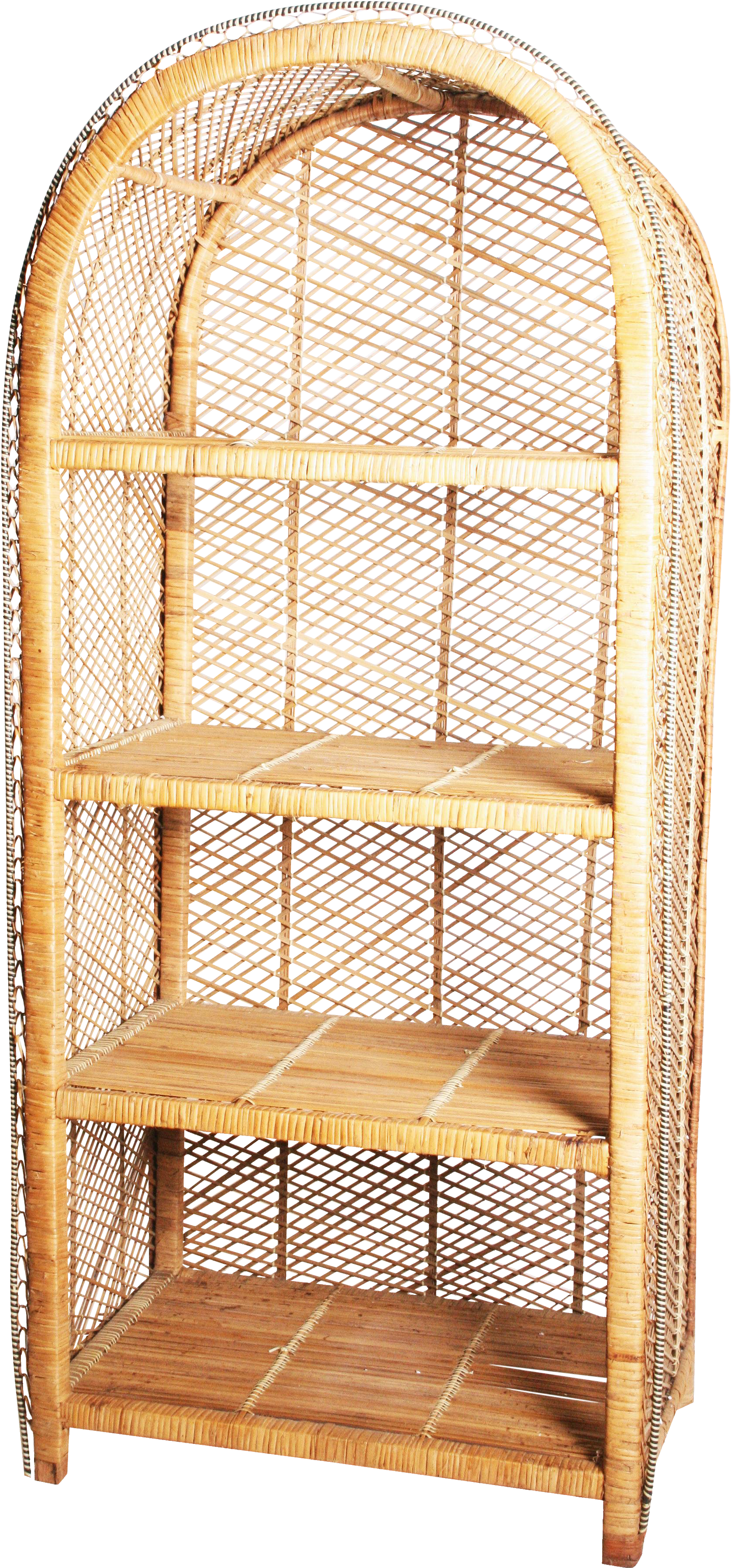 Vintage Boho Chic Wicker Bookcase With Dome - Shelf (1859x3988), Png Download