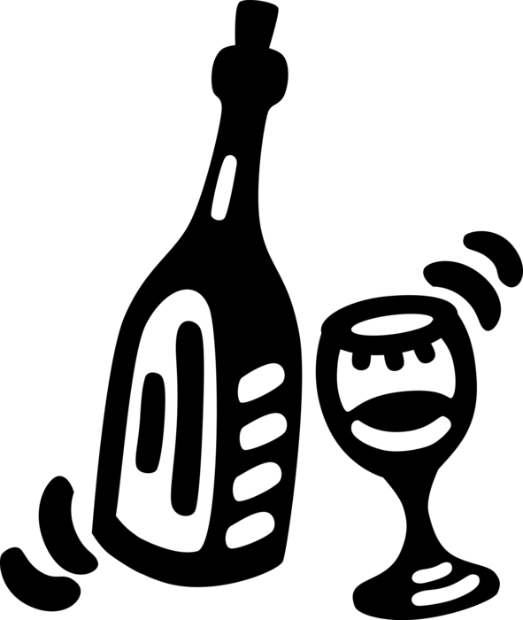 Vector Illustration Of Alcohol Beverage Bottle Of Wine (591x700), Png Download