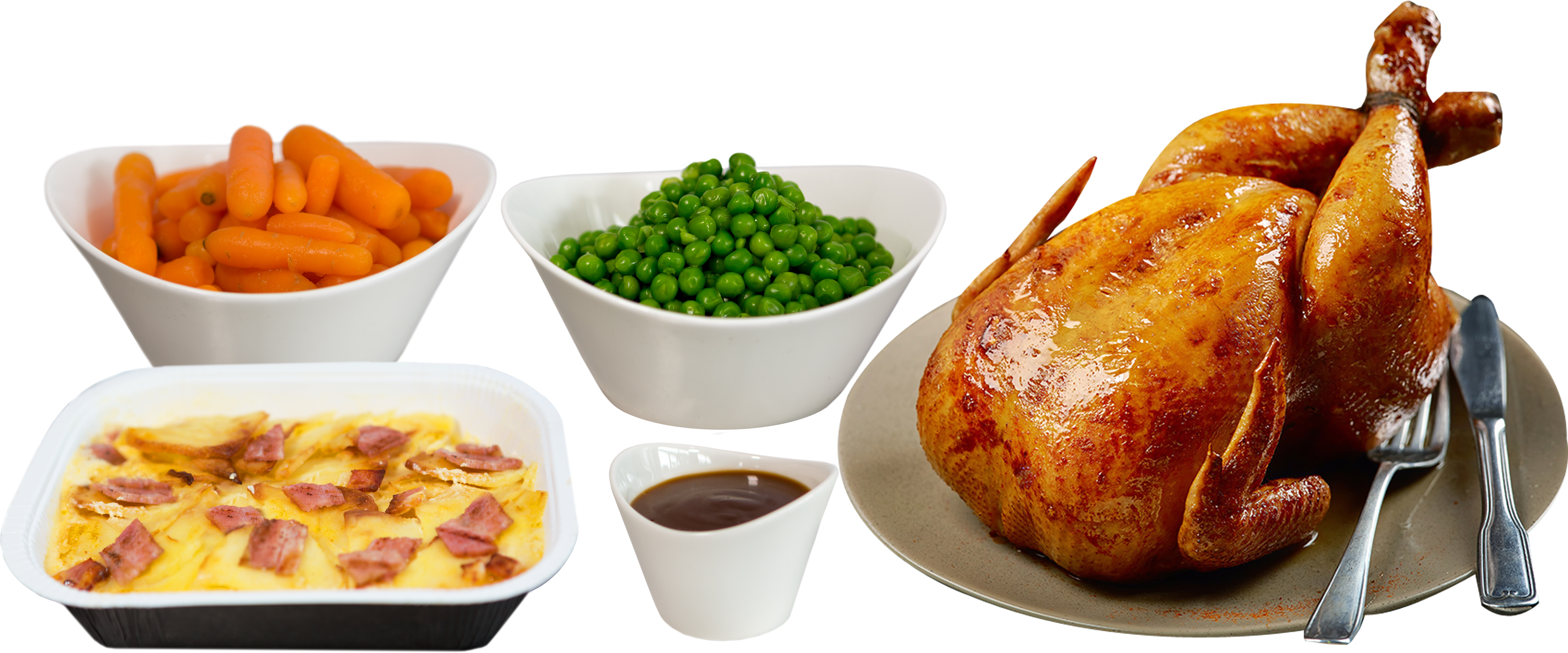 Roast Chicken & Potato Bake Feast - Saffron Bun (7016x2926), Png Download