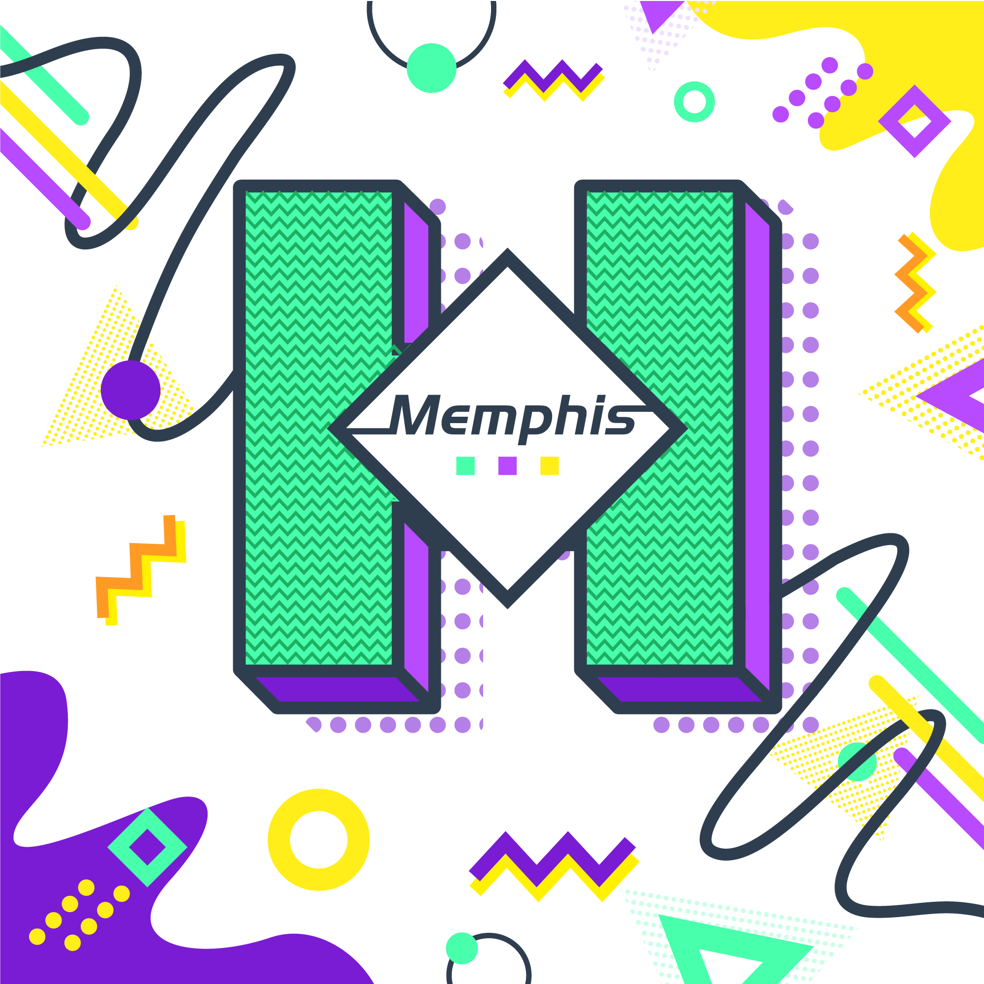 Curve Complementary Color Memphis Art Nouveau Vector - Vector Graphics (2000x2000), Png Download