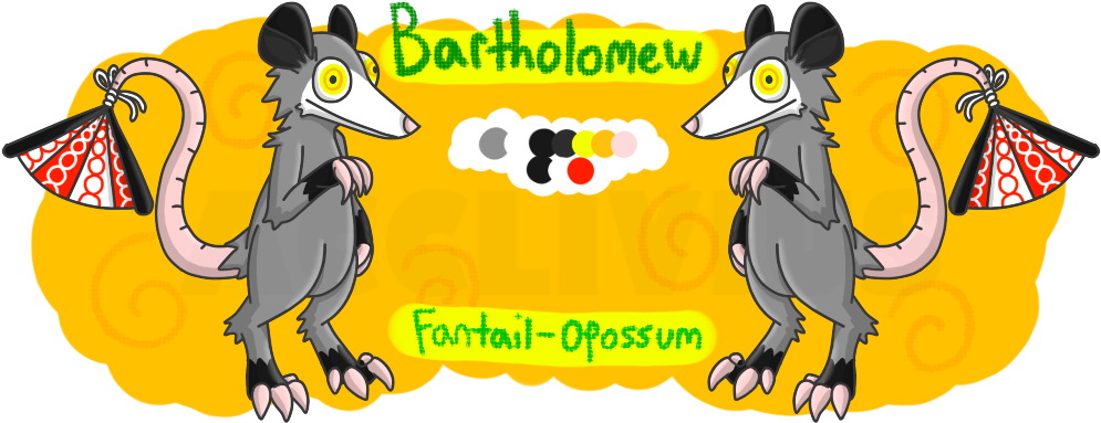 Bartholomew The Fantail Opossum By Acclivius - Cartoon (1000x389), Png Download