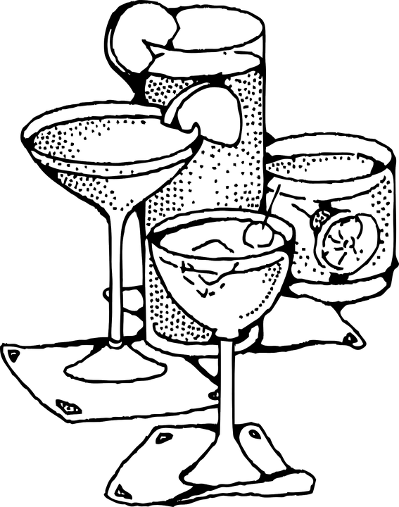 Cocktail, Mixed Drink, Cocktail Glasses, Coctail Glass - Drinks Black And White (567x720), Png Download