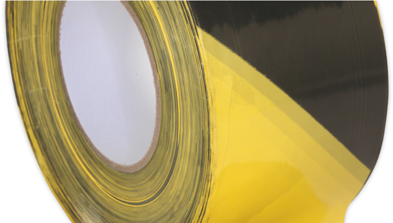 Hazard Warning Barrier Tape 80mm X 100mtr Black/yellow - Circle (1160x450), Png Download