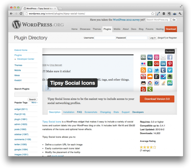 Tipsy Social Icons Plugin For Wordpress - Wordpress (768x679), Png Download