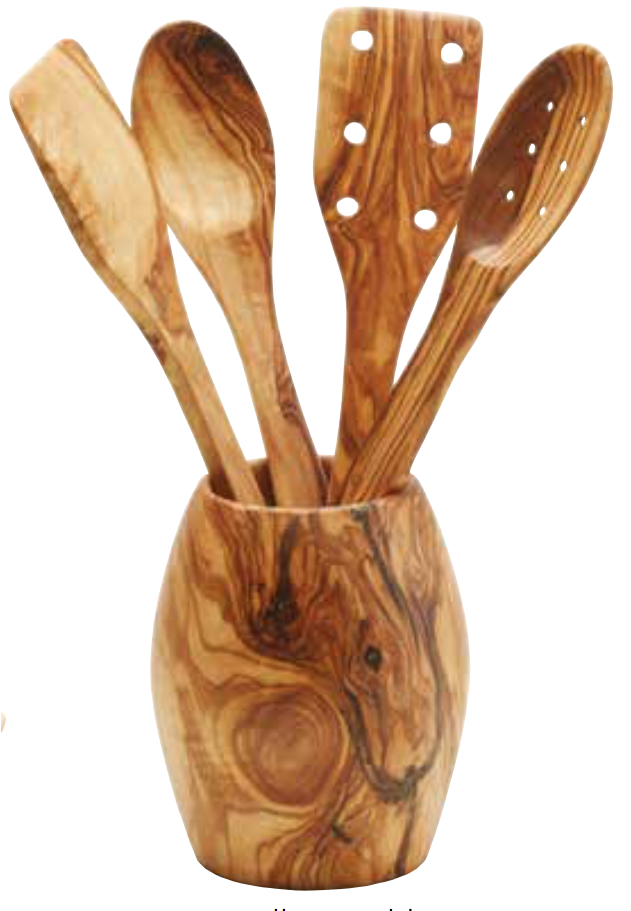 Details About Olive Wood Oval Pot And Utensils - Kitchen Utensil (1000x1000), Png Download
