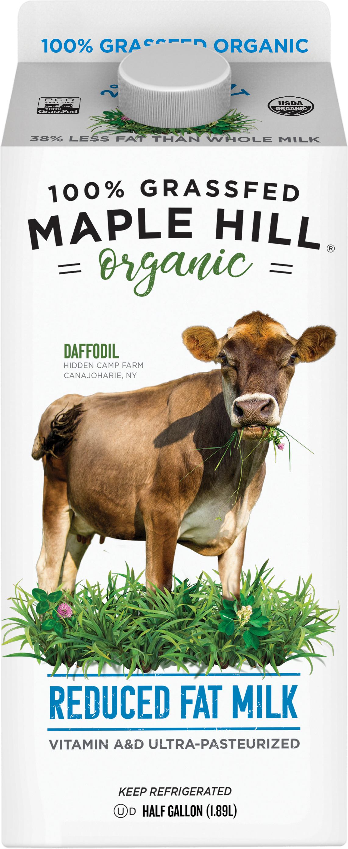 Organic Reduced Fat Milk - Maple Hill Grass Fed Milk (1899x3311), Png Download