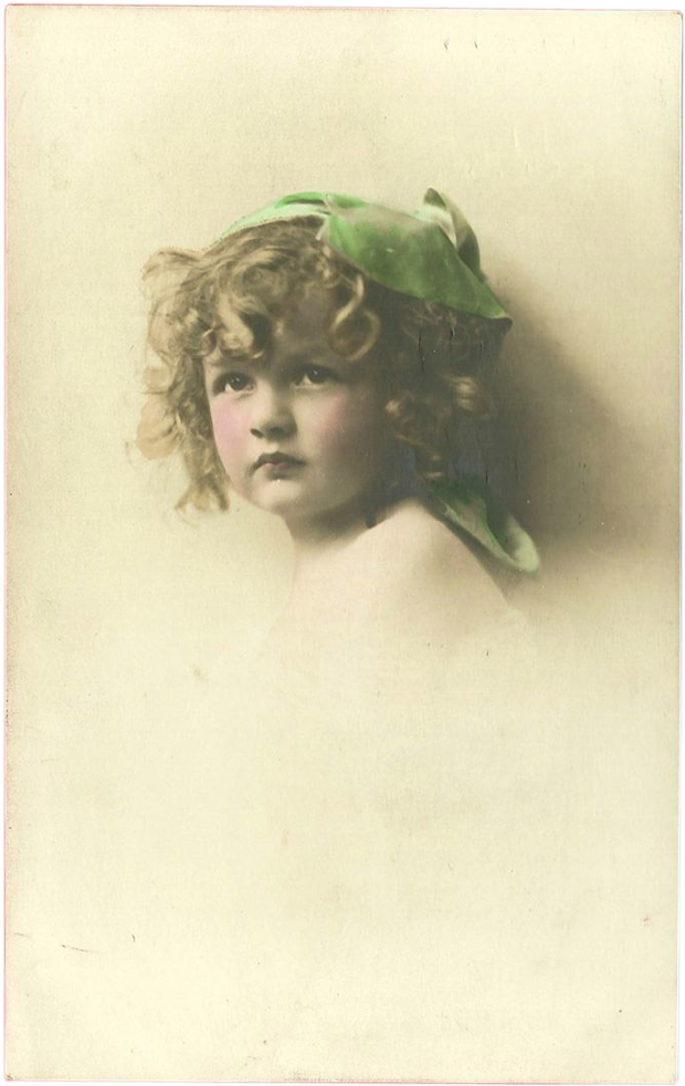Vintage Tinted Photo Postcard Of Blonde Girl With Green - Girl (1023x1023), Png Download