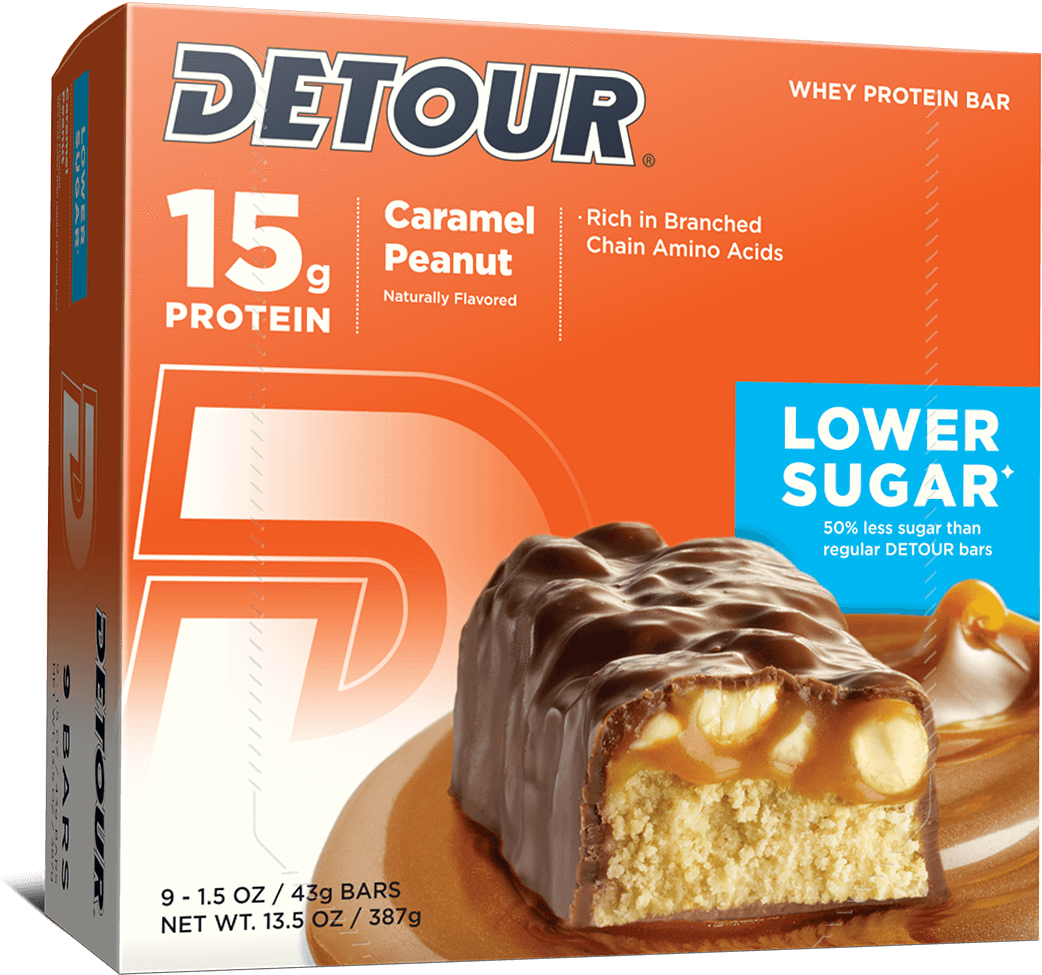 Detour Lower Sugar Caramel Peanut 9ct Box - Detour Bars (1140x1140), Png Download