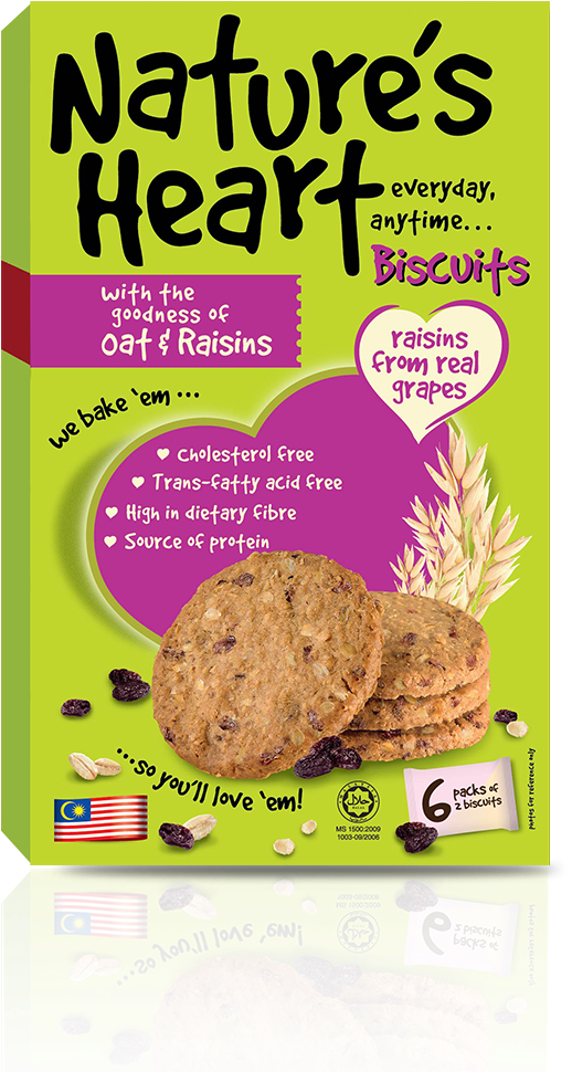 Oat Biscuits With Raisins - Nature's Heart (942x992), Png Download
