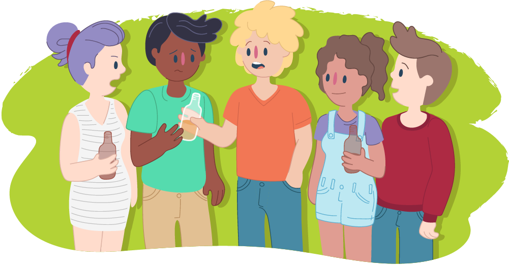 Teenager Being Pressured By His Friends To Have A Drink - Cartoon (1001x524), Png Download