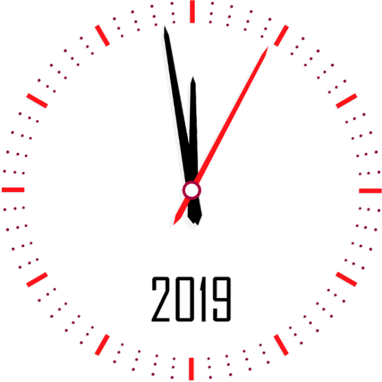 Nouvel An - Happy New Year Clock 2019 (555x555), Png Download