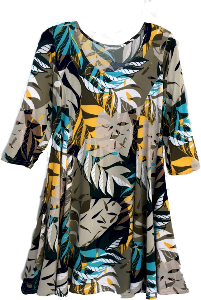 Fit And Flare Tunic Dress With Contemporary Leaf Design - Day Dress (731x1023), Png Download