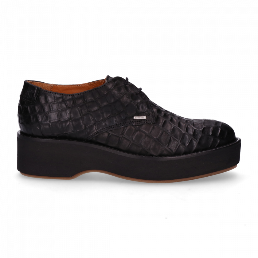 Lace Up Shoe Croco Printed Leather Black - Slip-on Shoe (840x840), Png Download