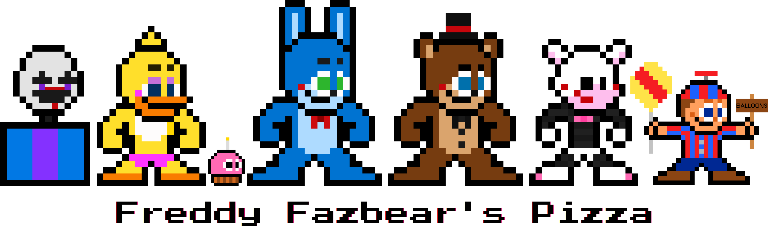 Five Nights At Freddy's 2 Cuadricula, Freddy 2, Patrones - 8 Bit Fnaf Characters (2540x847), Png Download