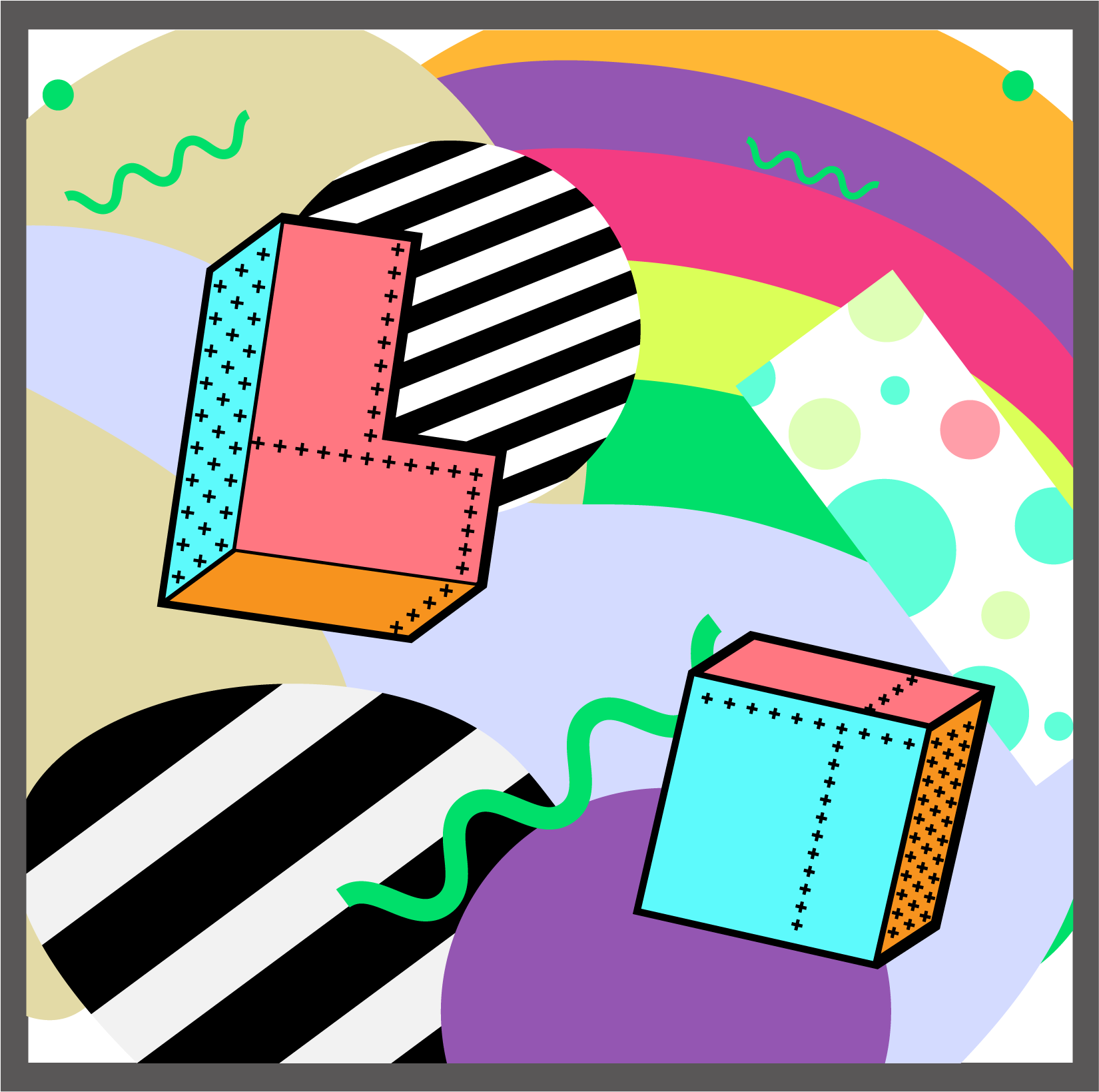 Memphis Art Geometric Stereo Style High Saturation (2000x2000), Png Download