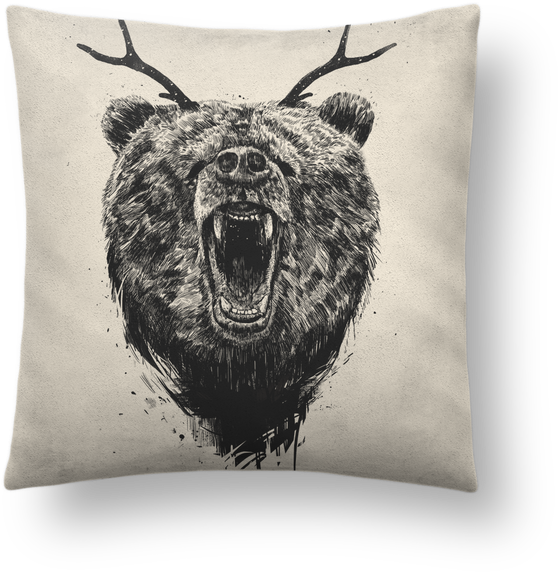 Coussin Toucher Peau De Pêche 41 X 41 Cm Angry Bear - Bear With Antlers (690x850), Png Download