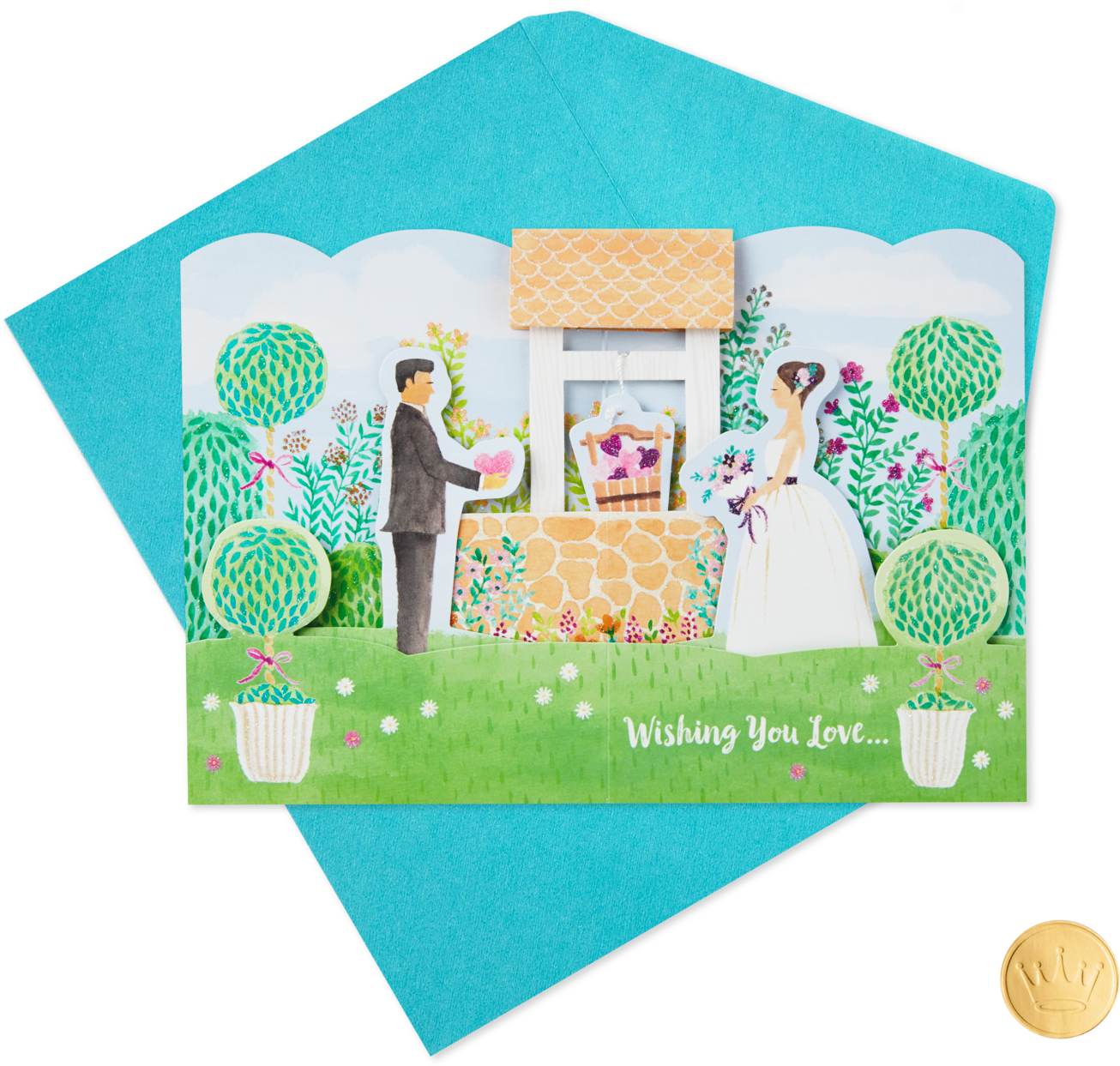 Bride And Groom At Wishing Well Pop Up Wedding Card - Craft (1470x1470), Png Download
