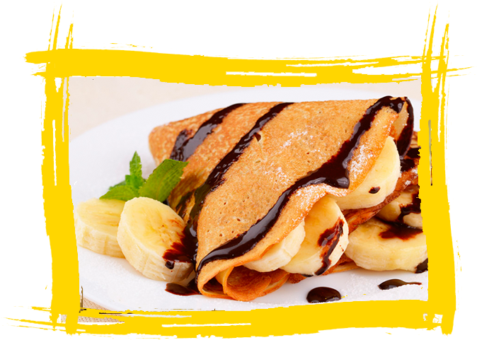Conheça Nosso Delicioso Buffet De Crepes - Clatite Cu Ciocolata Si Banane (673x505), Png Download