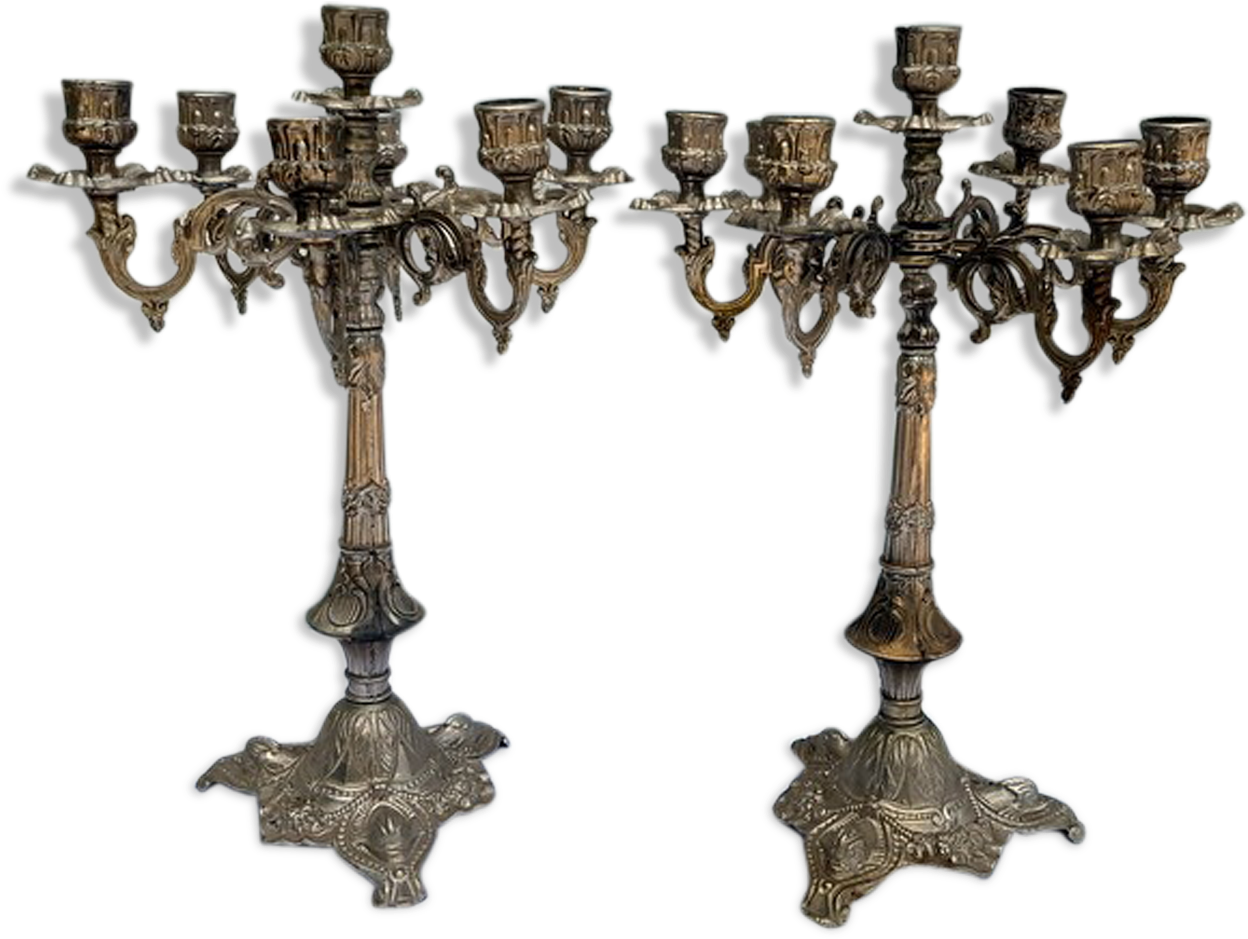 Pair Of Candelabra 7 Candles - Table (1457x1457), Png Download