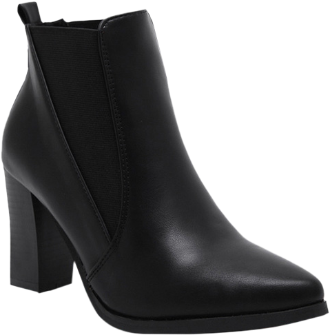 Quite Nice Zaful Women Black Shoes Pointed Toe Chunky - Pointy Black Chunky Boots (500x665), Png Download