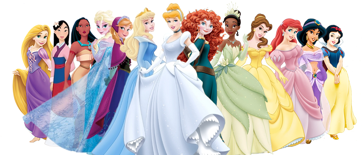 Disney Princess - Disney Princesses Side By Side (1333x541), Png Download