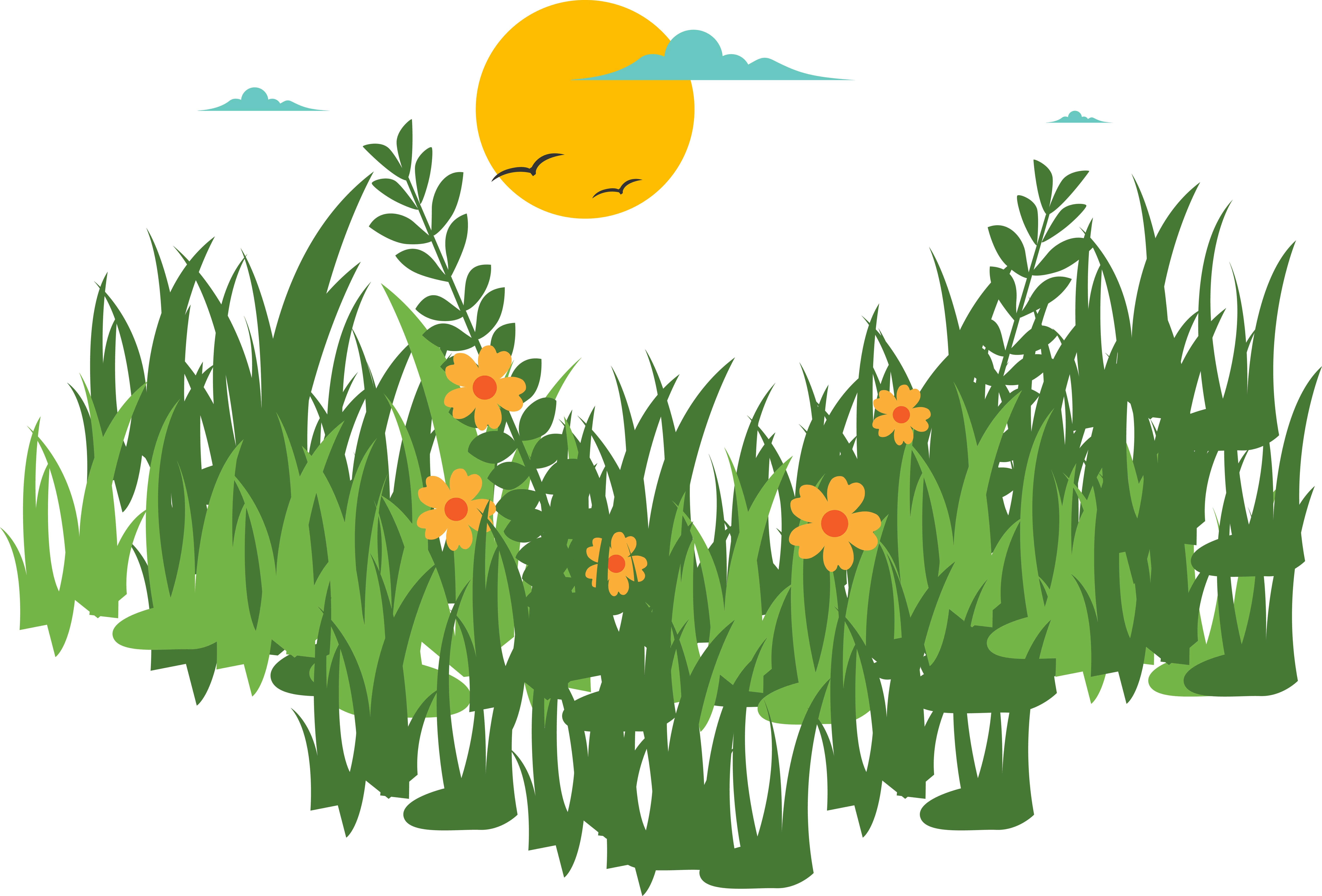 Grass Vector Png - Flower Grass Vector Png (7436x5040), Png Download