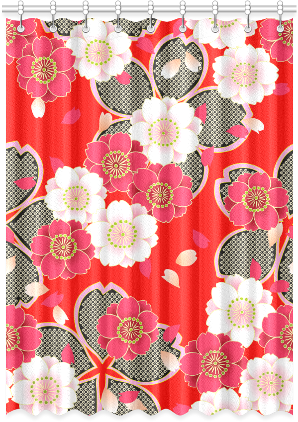 Red White Japanese Kimono Pattern Window Curtain 52" - Window Valance (1000x1000), Png Download