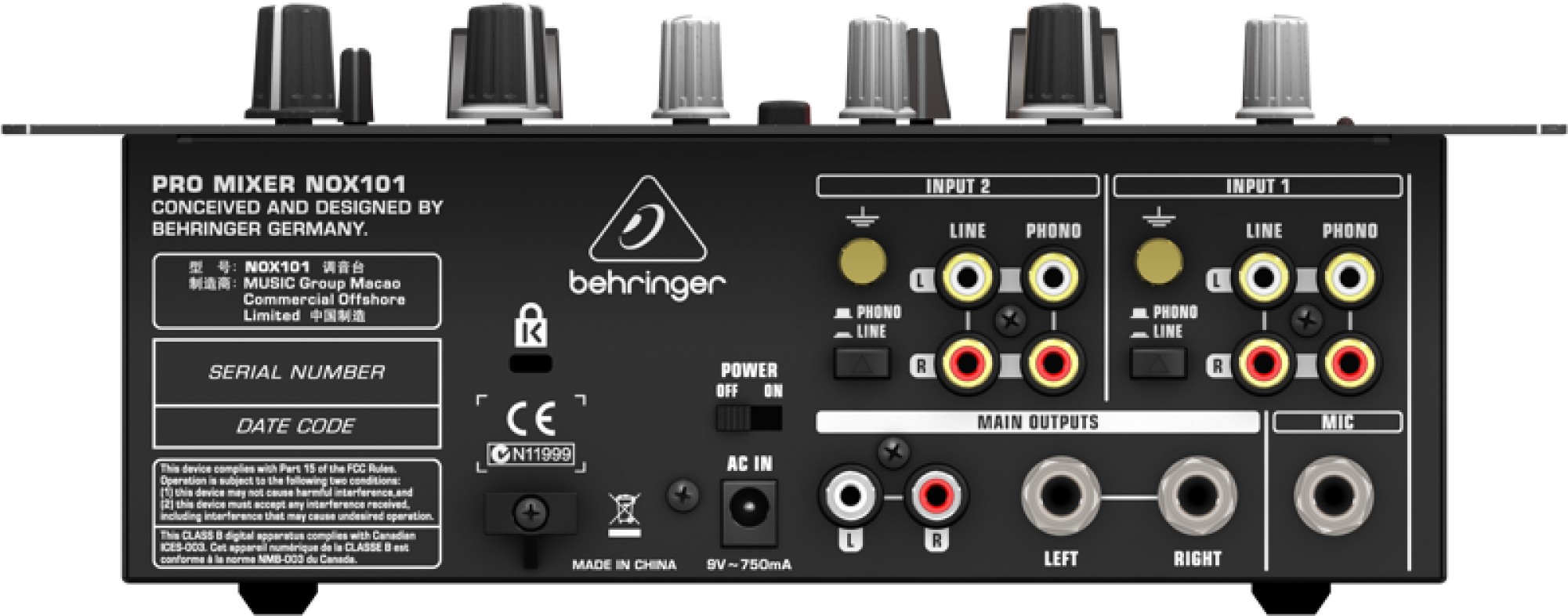 Behringer Nox101 Dj Mixer Back - Nox101 Behringer (2000x2000), Png Download
