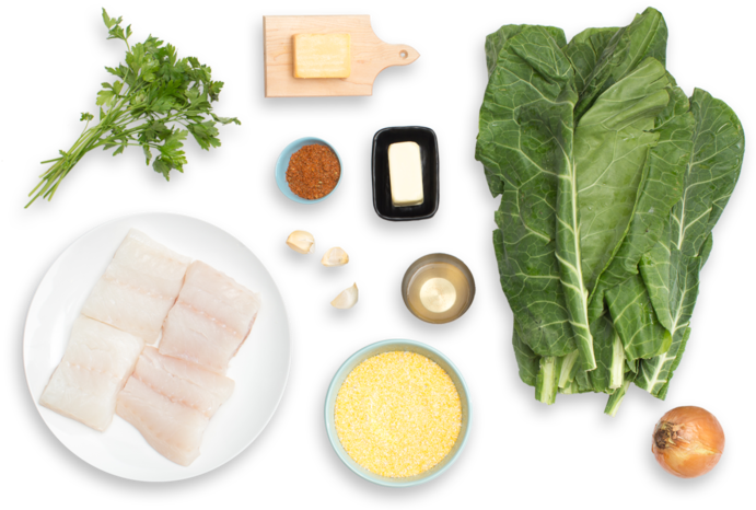 Blackened Cajun Drum With Collard Greens & Cheddar - Spinach (700x477), Png Download