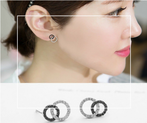 925 Silver Double Circle Black N Silver Earrings - Earrings (500x717), Png Download