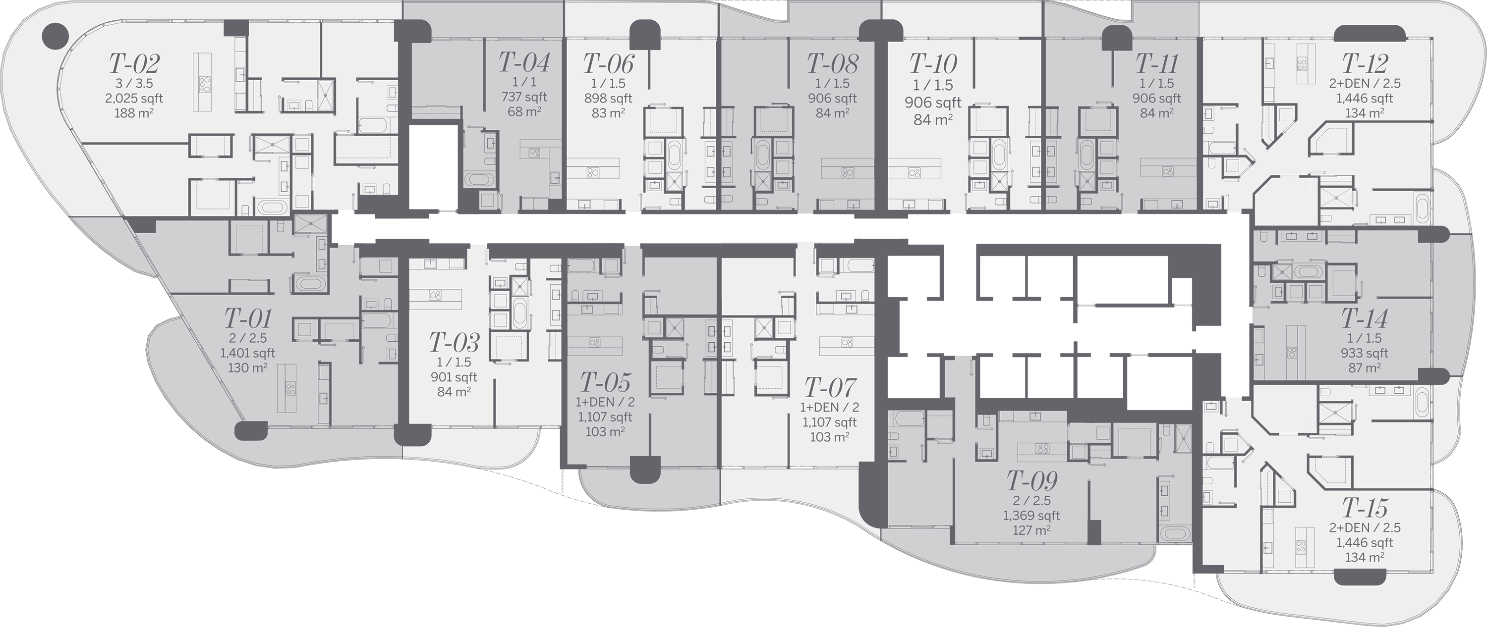 Tower Key Plan - Brickell Flatiron Miami Floor Plan (3000x1266), Png Download