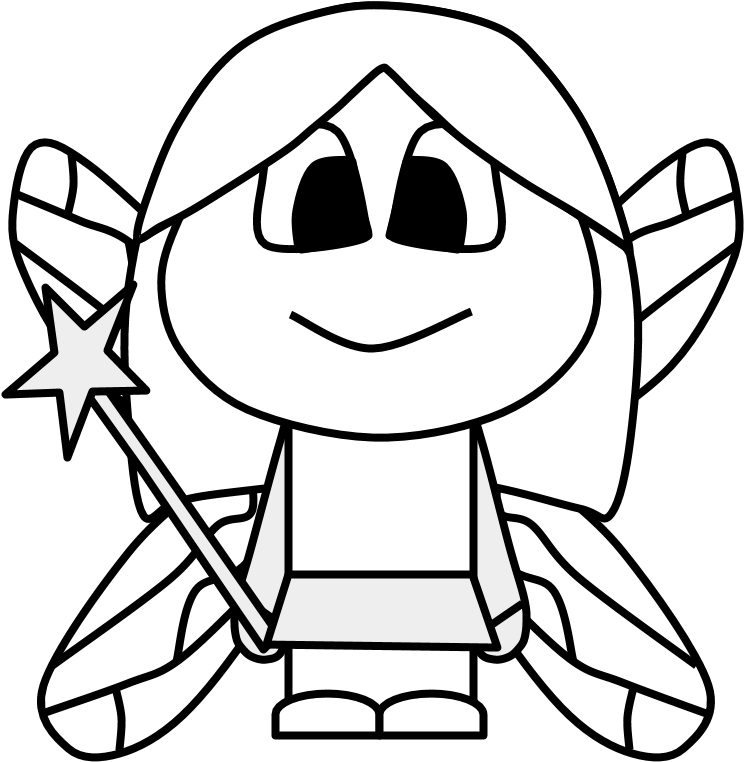 Fairy, Wings, Wand, Big Eyes, Cartoon Person, Black - Cartoon (816x1056), Png Download