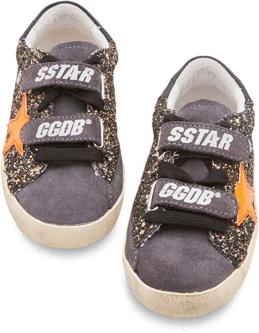 Black & Gold Glitter Old School Baby Sneakers - Walking Shoe (700x700), Png Download