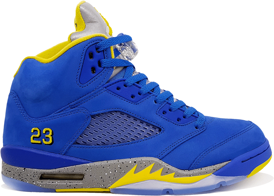 blue and yellow jordan 5