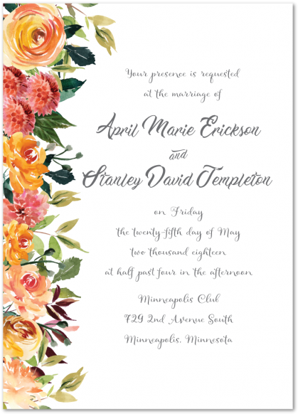 April Wedding Invitation - Garden Roses (570x760), Png Download