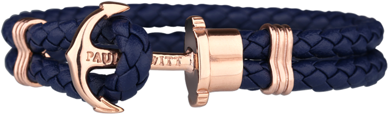 Paul Hewitt Phreps Navy Leather With Rose Gold Anchor - Black Rose Gold Bracelet (800x800), Png Download